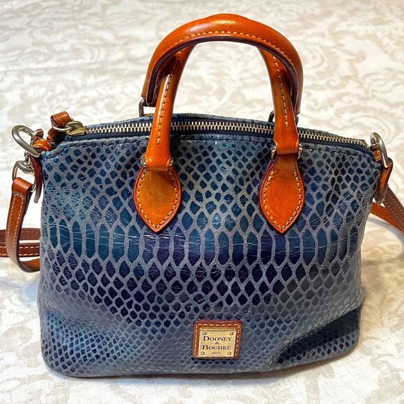 Dooney & Bourke Handbags - Rare Dooney & Bourke Blue snakeskin embossed leather satchel handbag